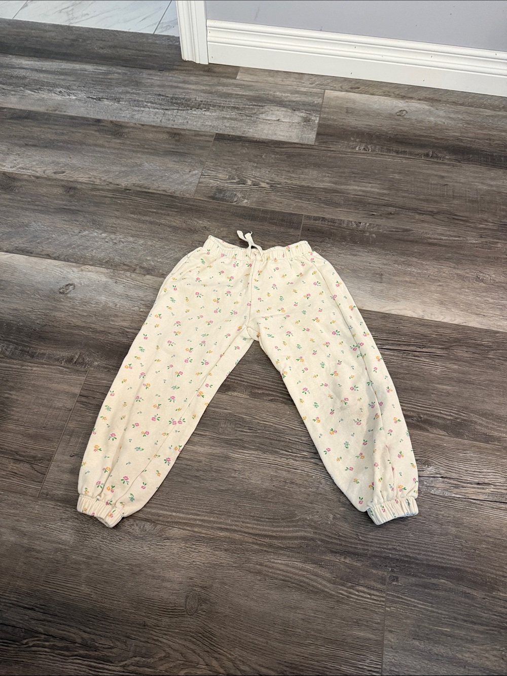 Zara Cream Floral Jogger Pants for Kids - Drawstring Waist